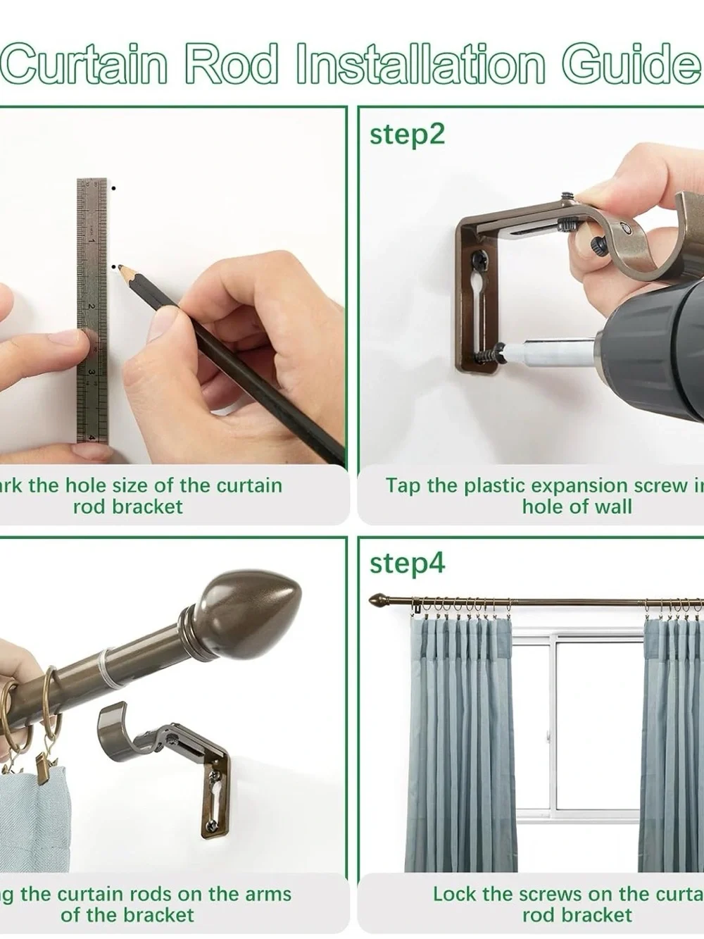 Windows 16 to 48 inches, Curtain Rod Max Adjustable Length to 60 in